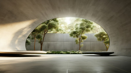 3d rendering of a modern street with trees in the tunnel.