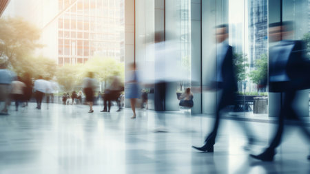 Business People Commuter Walking Motion Cityscape Office Building Exterior Conceptの写真素材