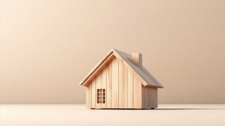 Wooden house model on white background. Real estate concept. 3D renderingの写真素材