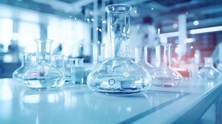 Laboratory glassware with chemical liquid, science research and development conceptの素材