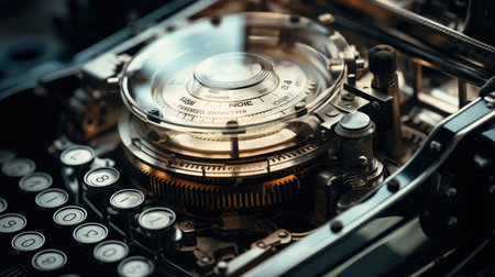 Close up of vintage typewriter machine, shallow depth of field.の素材