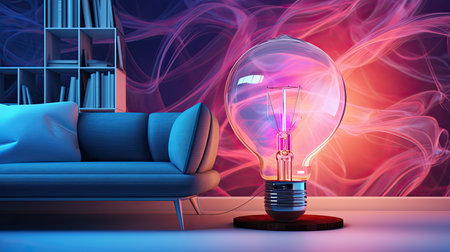 Interior of living room with sofa and lamp, 3D renderingの素材