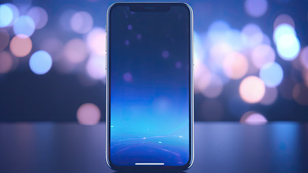 Smartphone with blue bokeh background. 3D Renderingの素材
