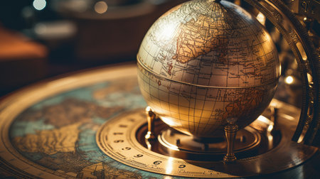 Globe on the background of the map. Vintage style tonedの素材