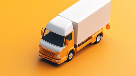 3d rendering of a white truck isolated on a orange background.の素材