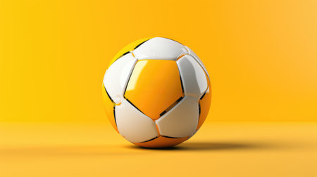 Soccer ball isolated on yellow background. 3d render illustration.の素材