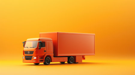 Truck on orange background. 3d illustration. Copy space.の素材
