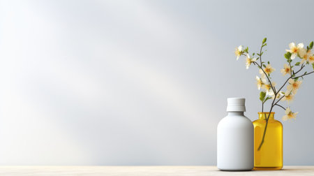 cosmetic bottle with jasmine flowers on white background. 3d renderingの素材