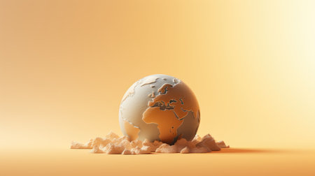 Globe and crumpled paper on orange background. 3d renderの素材