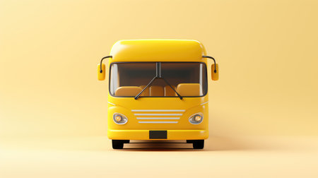 Yellow bus on a yellow background. 3d render. Front view.の素材