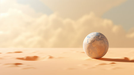 3d rendering of a planet in the desert with clouds in the backgroundの素材