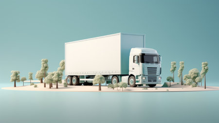 3d rendering of a white truck on the road with trees in the backgroundの素材