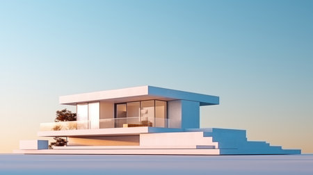 3d rendering of a modern house on the blue sky background.の素材