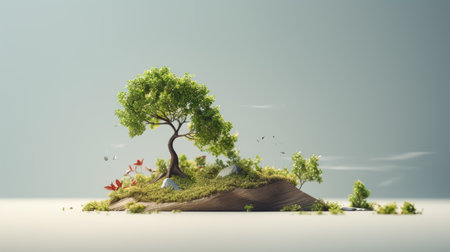 Green tree on the island. 3d render concept for environment conservationの素材