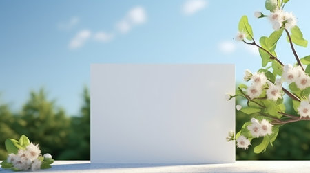 Blank white card with flowers on the table. 3d renderingの素材
