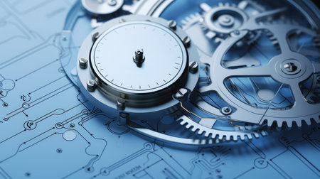 Mechanical background with gears and cogwheels, close-upの素材