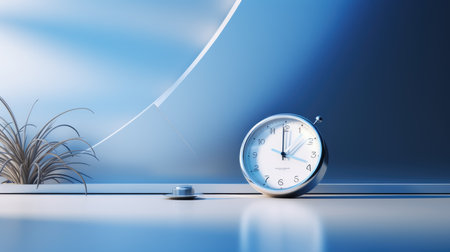 Alarm clock on blue background. Time concept. 3D Renderingの素材