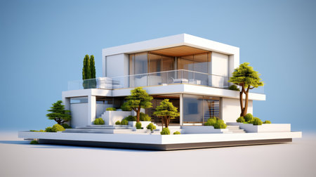 3d rendering of modern cozy house with garage and pool for sale or rent.の素材