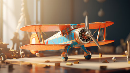 3d illustration of a toy airplane on the table. 3d renderingの素材