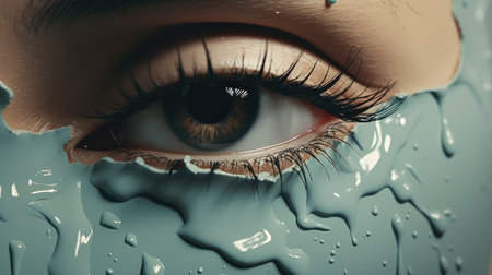Eye with drops of water. Close-up. 3d renderingの素材