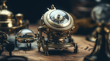 Compass and compass on old map. Vintage style toned pictureの素材