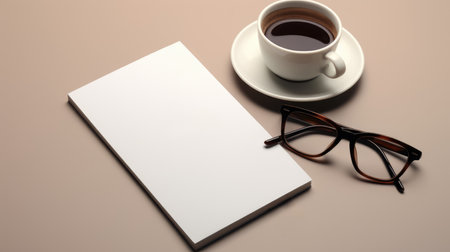 Blank stationery set with coffee cup and eyeglasses.の素材