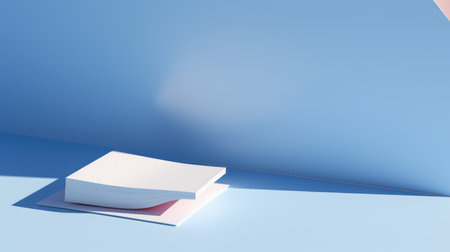 3d rendering of a white book lying on a blue background.の素材