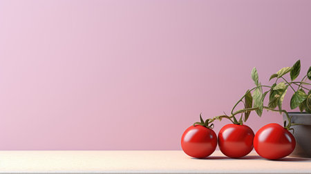 Tomatoes on table in front of pink wall. 3d renderingの素材