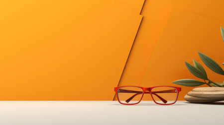 Glasses on white table and orange background. 3d rendering.の素材