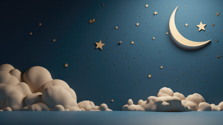 Moon and clouds with stars on a blue background. 3d renderingの素材