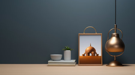 3d illustration of interior with lamp and photo frame. Mock upの素材