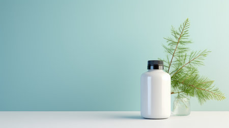 Cosmetic bottle mockup on white and green background. 3D renderingの素材