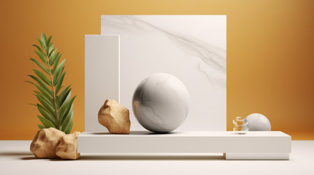 3d rendering abstract minimal geometric forms. Glossy luxury podium for product presentation.の素材