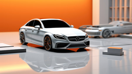 3d rendering of a brand-less generic car in studio environmentの素材