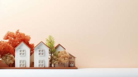 3d render of a small house against a background of orange wallの素材