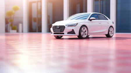 Side view of a white car on the road. 3d renderingの素材
