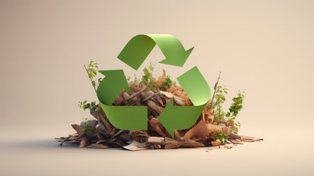 Recycling symbol made of leaves and twigs. 3D renderingの素材
