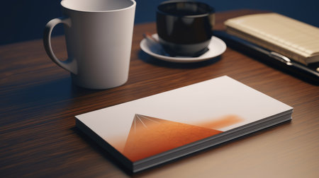 Close up of coffee cup and book on wooden table. 3D Renderingの素材