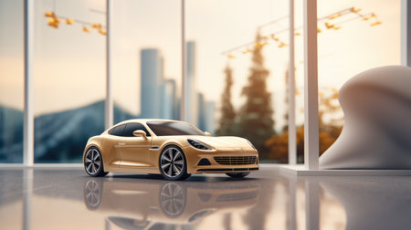 Modern car on the background of the window. 3d rendering.の素材