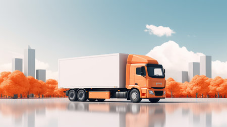 Truck on the road in the city. 3D rendering.の素材