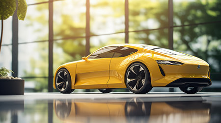 3D rendering of a brand-less generic concept car in studio environmentの素材