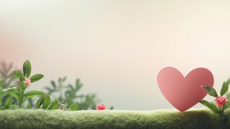 Valentine's day background with red heart and green grass.の素材