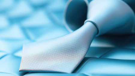 Close-up of a blue necktie on a blue background.の素材