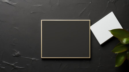 Mockup of blank black business card on a black background.の素材