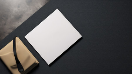 Design concept - top view of blank white business card on black table for mockupの素材