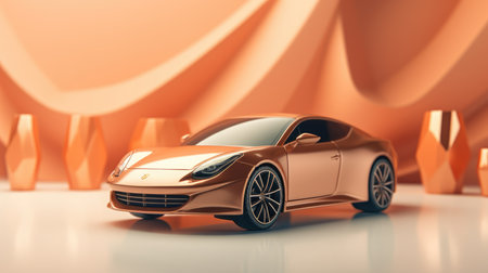 3d rendering of a luxury concept car in orange studio background.の素材