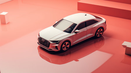 3D rendering of a brand-less generic concept car in studio environmentの素材