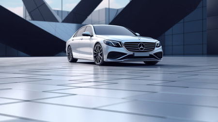 3D rendering of a brand-less generic concept car in a studio environmentの素材