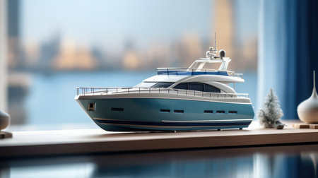 luxury yacht on the windowsill, 3d render, toned imageの素材