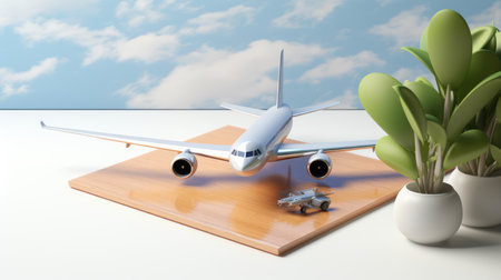 Airplane on the background of the blue sky. 3d renderingの素材